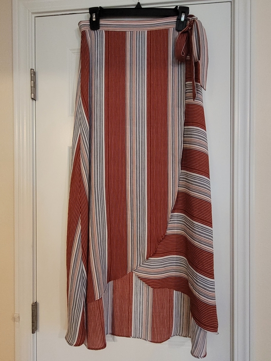 lavender field Dresses & Skirts - Striped Wrap Maxi Skirt in Rust, White And Blue.